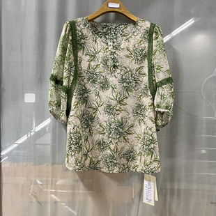 依兰雪B23QS301商场专卖2024夏时尚品质女装印花雪纺小衫气质上衣