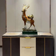 招财一路发财纯铜鹿欧式摆件家居客厅玄关装饰办公室摆设手工艺品