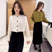 针织开衫女秋季2023韩版高级感小个子宽松短款毛衣蝙蝠袖上衣