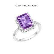 GSK3.86克拉紫水晶戒指925纯银满钻轻奢欧美时尚方形彩色宝石女戒