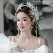 韩式新娘头饰手工蕾丝水晶，发夹唯美流苏边夹婚纱，礼服写真造型配饰
