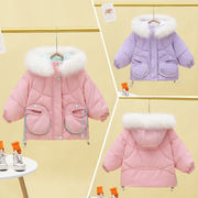2022冬季女童面包服棉袄冬装加厚短款棉服真毛领韩版宝宝棉衣