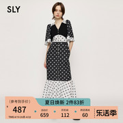 sly夏季复古少女花卉图案，喇叭袖连衣裙女030gsz33-4210