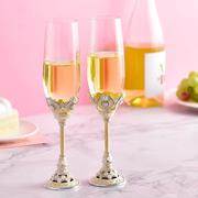 欧式珐琅彩香槟杯创意红酒杯，家用高脚杯气泡，酒杯婚礼礼盒对杯