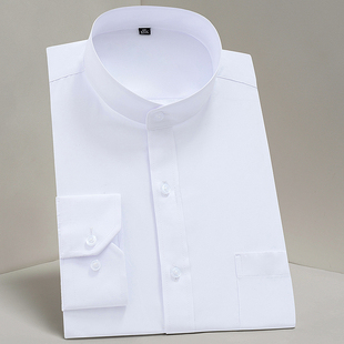 中华立领衬衫男长袖白色商务免烫，中山装正装男士，圆领白衬衣(白衬衣)中国风