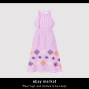 ebay夏季洋气时尚漂亮气质小众绝美超好看印花无袖吊带连衣裙