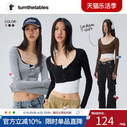 turnthetables两件长袖上衣女，修身短款内搭吊带，针织开衫打底罩衫