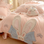 立体大耳朵兔兔少女心卡通床单四件套纯棉全棉水洗棉可爱床上用品