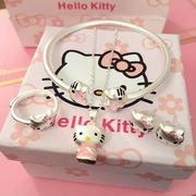 925纯银手镯女可爱公主kitty凯蒂猫戒指儿童小孩，时尚创意韩版项链