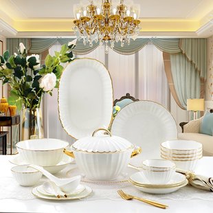 金边餐具套装轻奢欧式高档套装骨瓷碗碟套装家用盘子碗筷碗盘组合