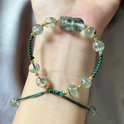 天然绿幽灵貔貅手链纯手工编织手绳女招财貔貅绿色水晶手串饰品