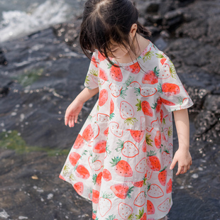 蔡爸爸第930个童话原创设计小草莓连衣裙，半袖全棉女童裙子夏装