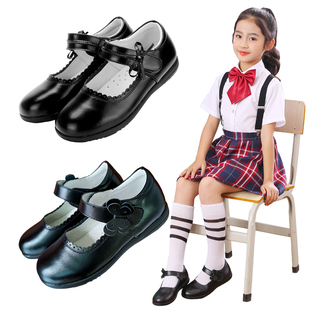 女童白皮鞋(白皮鞋)黑色公主，鞋真皮儿童皮鞋，女中大童学生大合唱表演出皮鞋