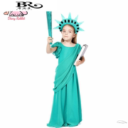 自由女神演出服古希腊，女童礼服青绿色，古罗马长袍万圣节服装
