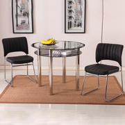 圆形玻璃餐桌钢化简约q现代小户型不锈钢家用吃饭桌子一桌四椅组
