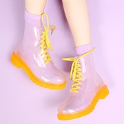 透明雨鞋韩国水晶果冻鞋平底马丁雨靴时尚防水防滑女鞋糖果色水鞋