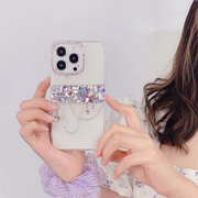 粉紫宝石钻链适用于iphone15手机壳苹果14promax水钻轻奢13promax少女心，12紫色外壳13粉色外壳原创