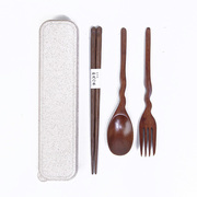 日式原木筷子勺子礼盒套装和风，可爱秆便携餐具，木勺叉子实木筷勺叉