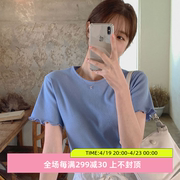 韩国直邮2024年夏装Cherrykoko百搭纯色修身圆领显瘦短袖T恤女
