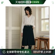 韩国直邮LOOKASTBLACK HAZEL SLIT MIDI SKIRT修身显瘦半身裙黑