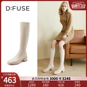 DFuse冬季方头粗跟及膝靴长筒靴瘦瘦靴DF24117253