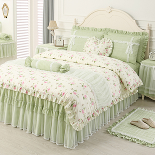 「绿野仙踪」绿色小清新床裙四件套全棉纯棉，床上用品床罩被套春夏