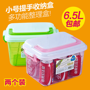 茶花小号收纳箱有盖手提塑料储物箱整理箱百纳，箱子透明收纳药箱盒