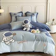 男孩宇航员卡通风纯棉，水洗棉四件套，儿童全棉磨毛被套床单床上用品