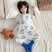 宝宝竹纤维短袖连体睡衣夏季薄款透气儿童睡袍卡通男童女童家居服