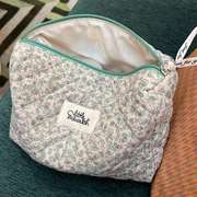 美摘法式碎花文艺清新绿色花朵化妆包大容量棉布收纳袋便携手拎包