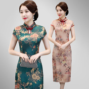 旗袍复古中长款夏款改良修身中国风，新式显瘦中年，女妈妈连衣裙短袖