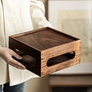 日式黑胡桃实木收纳托盘家用化妆品首饰收纳盒桌面木质储物盒子