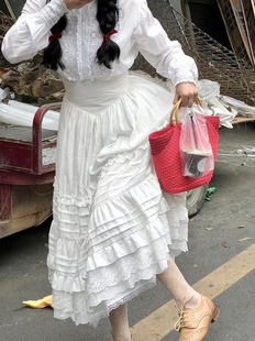 春野自制《吟舞之时》公主腰线白色棉布，大摆半身裙复古优雅衬裙