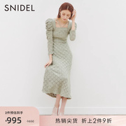 SNIDEL春夏款优雅法式方领露背针织镂空连衣裙SWNO231215