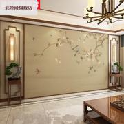 新中式工笔花鸟电视背景墙油画，手绘壁纸壁纸卧室墙布定制壁画