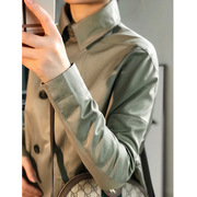 棉麻高品质风衣女士2023秋款短款小个子薄款衬衫绿色外套女装