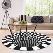 视觉立体圆形地毯黑色格子幻觉陷阱地垫错觉旋涡3D螺旋茶几垫