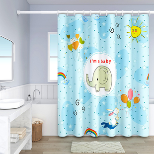 2022年浴室浴帘套装免打孔高档防水防霉布，卫生间隔断洗澡窗帘