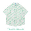 travelisland椰子树下夏季ins清新绿色几何印花夏威夷短袖衬衫