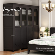 复古法式实木衣柜双门储物柜现代简约美式黑色，四门大衣橱卧室