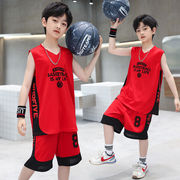 男童篮球服套装男童8号科比湖人球衣中大童无袖，速干训练运动背心