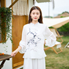 民族风复古国潮宽松上衣 灯笼长袖雪纺衫 小立领禅服 春夏 女衬衫