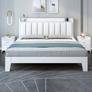 实木床美式1.8米双人床，软包1.5米现代简约单人储物床主卧欧式婚床