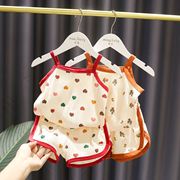 1-5女宝宝洋气小清新套装3女婴儿夏装韩版女童吊带短裤纯棉两件套