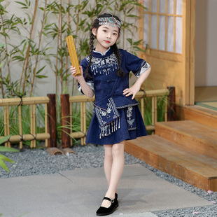 女童表演服套装春秋款中国风汉服中童裙子少数名族服饰儿童演出服