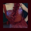仙子狗尾巴花红色解构长裙，2021秋复古褶皱，立体玫瑰连衣裙长款仙女