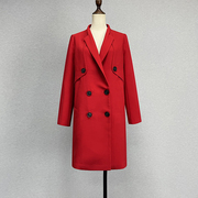品牌折扣中长款大红色西装领风衣女双排扣本命年宽松百搭洋气外套
