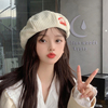 韩版小众贴标贝雷帽子女春秋季逛街显脸小网红款百搭画家帽蓓蕾帽