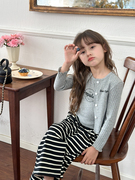 女童夏季韩版字母背心+针织，开衫外套+条纹直筒裤，儿童时髦三件套装