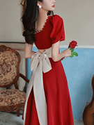敬酒服新娘红色结婚礼服女订婚连衣裙平时可穿夏季高级感回门便装